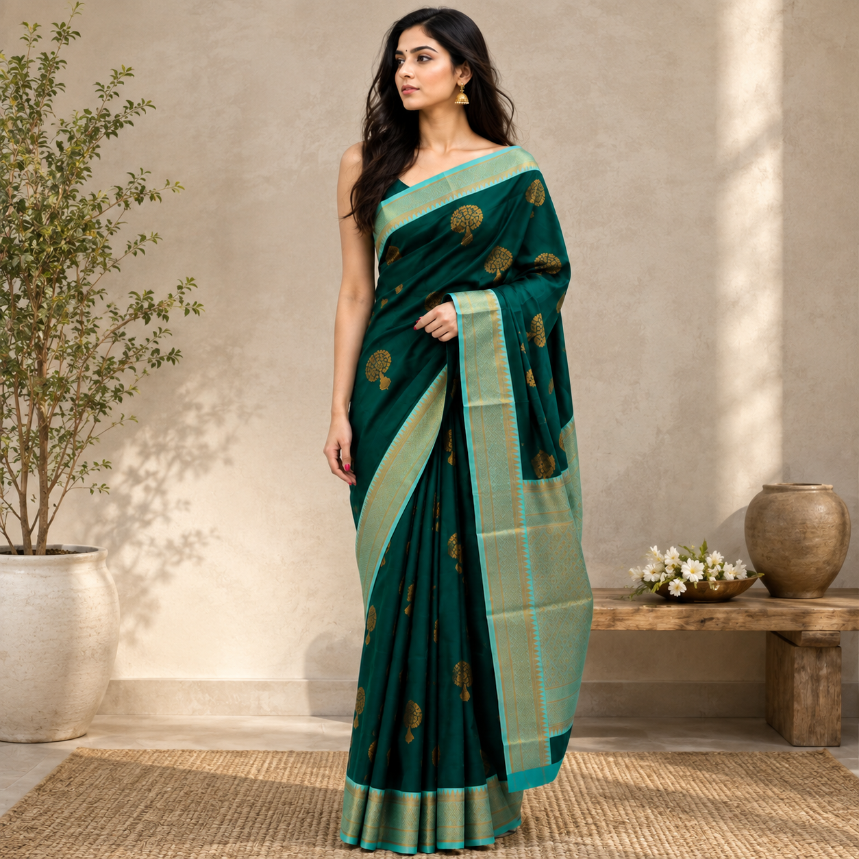 NAVILU Ayodya Kota Silk – Green with Rexona Copper Zari