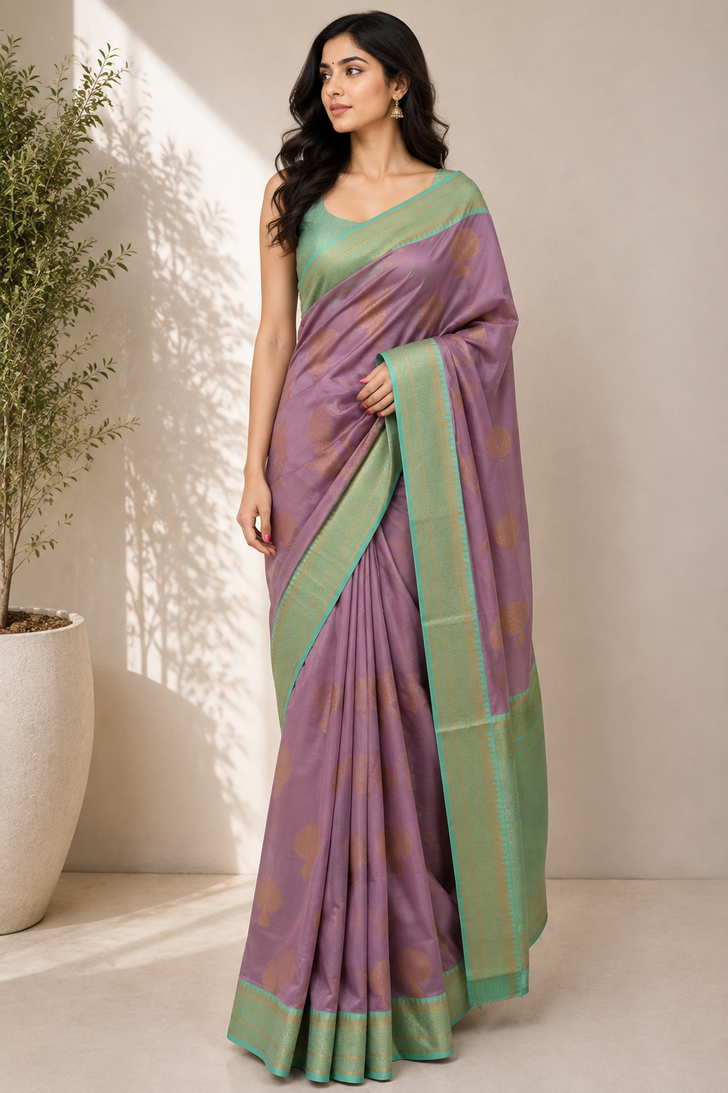 NAVILU Ayodya Kota Silk – Pink with Rexona Copper Zari
