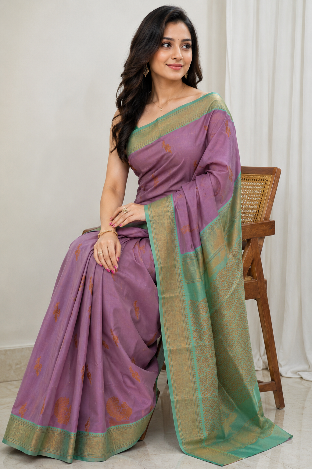 HAMSA Ayodya Kota Silk – Pink with Rexona Copper Zari