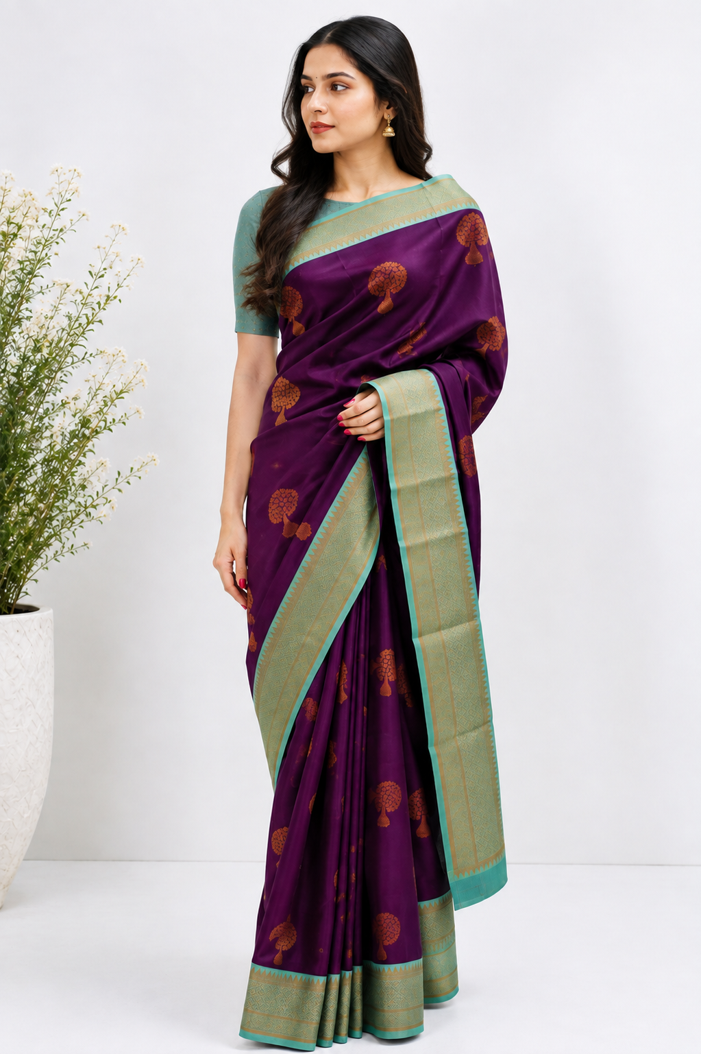 NAVILU Ayodya Kota Silk – Blue with Rexona Copper Zari