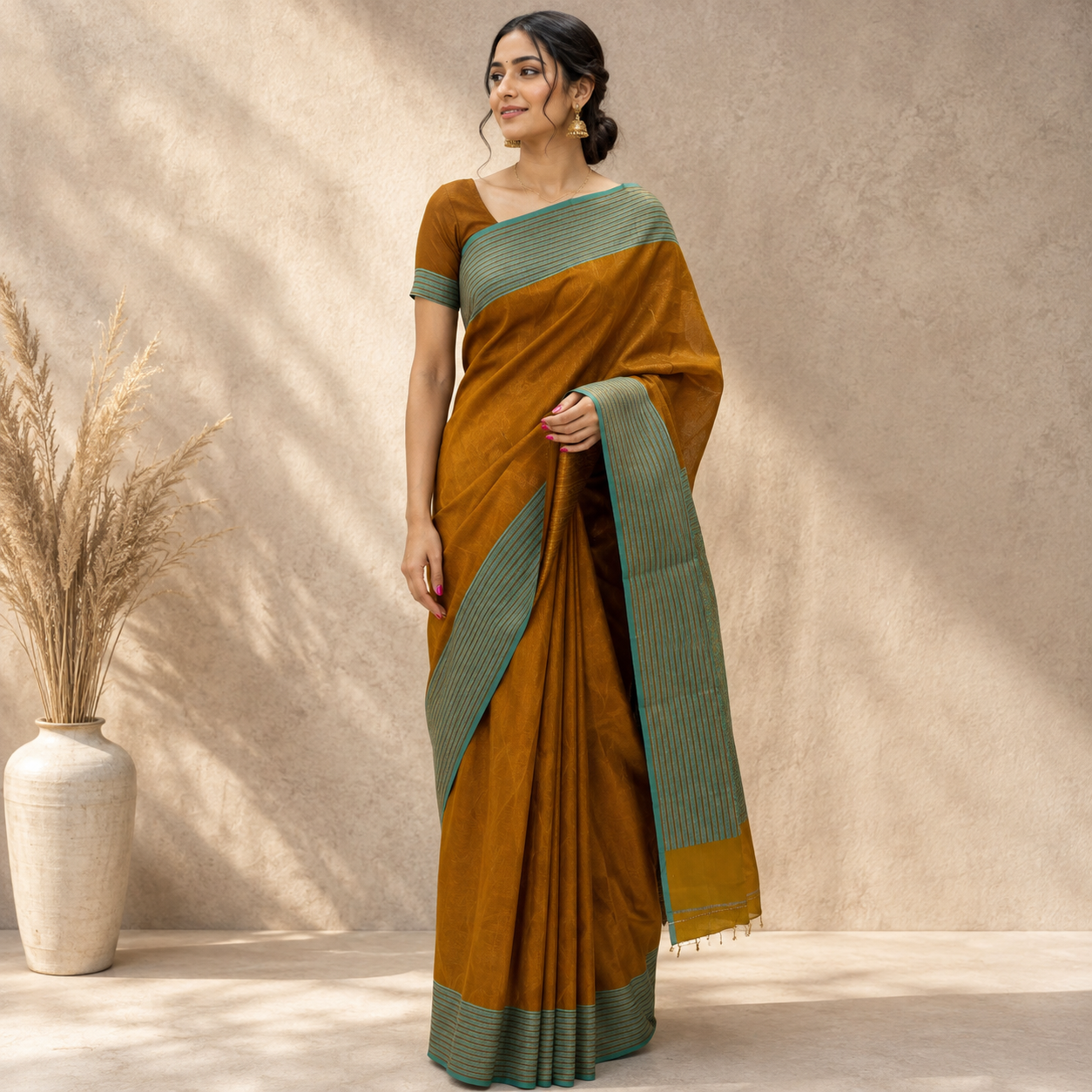 TARINI Ayodya Kota Silk – Mustard yellow with Rexona with Copper Zari