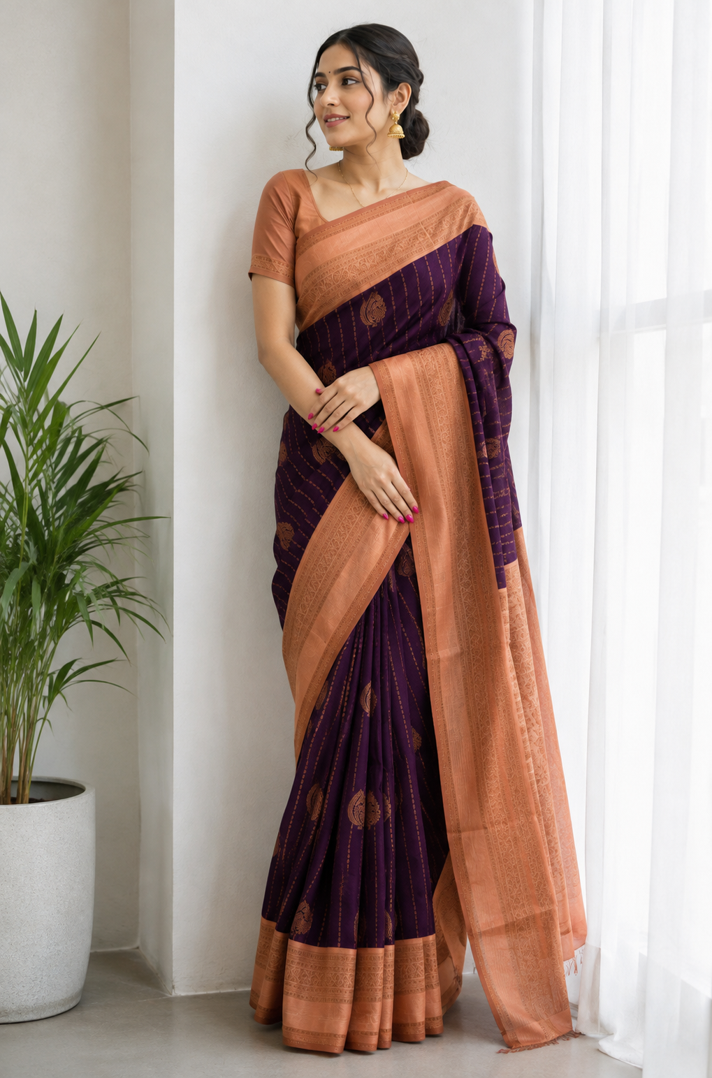 RANI Ayodya Kota Silk – Mustard yellow with Pink Copper Zari