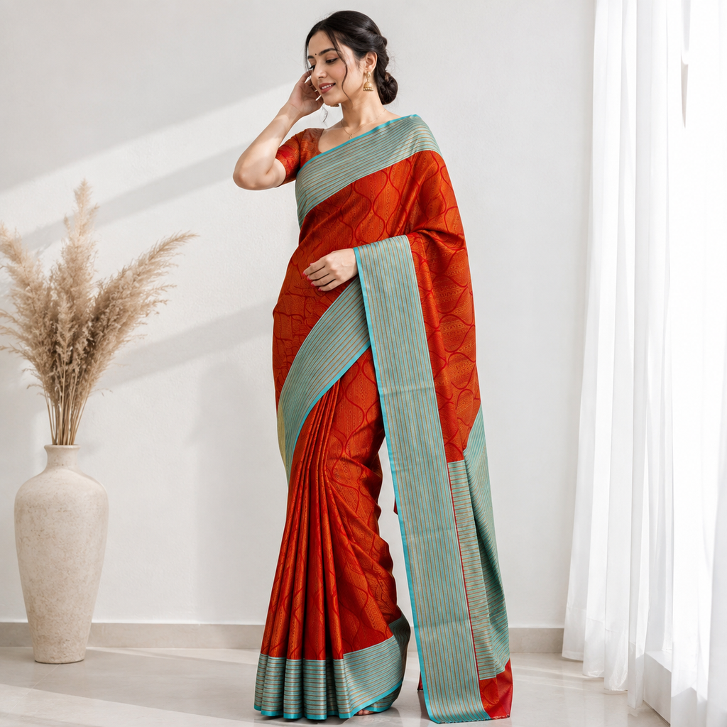 TARINI Ayodya Kota Silk – Orange with Rexona with Copper Zari