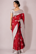 TARA Ayodya Kota Silk  – Red White with Silver Zari
