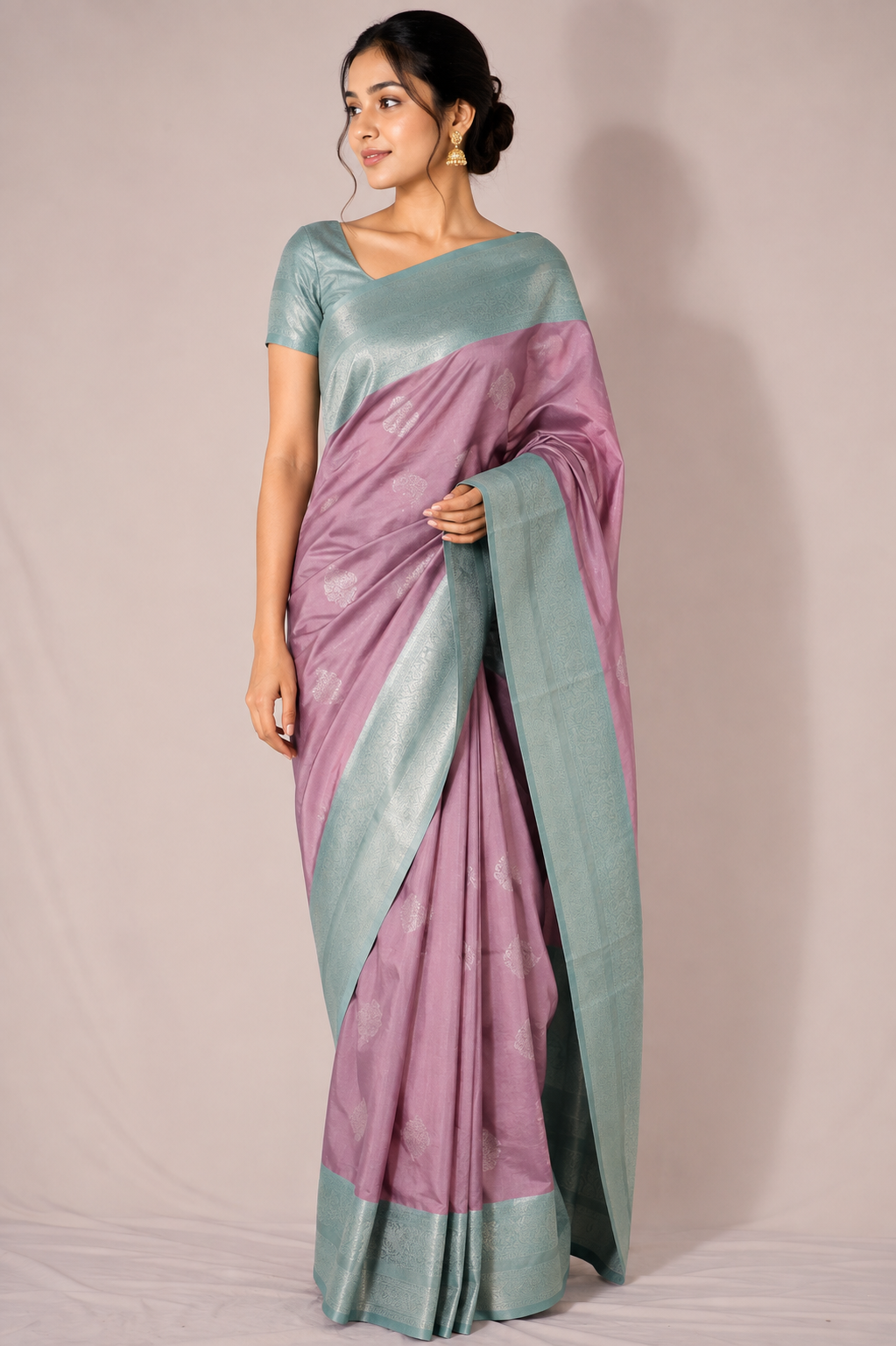 TARA Ayodya Kota Silk – Baby Pink Rexona with Silver Zari