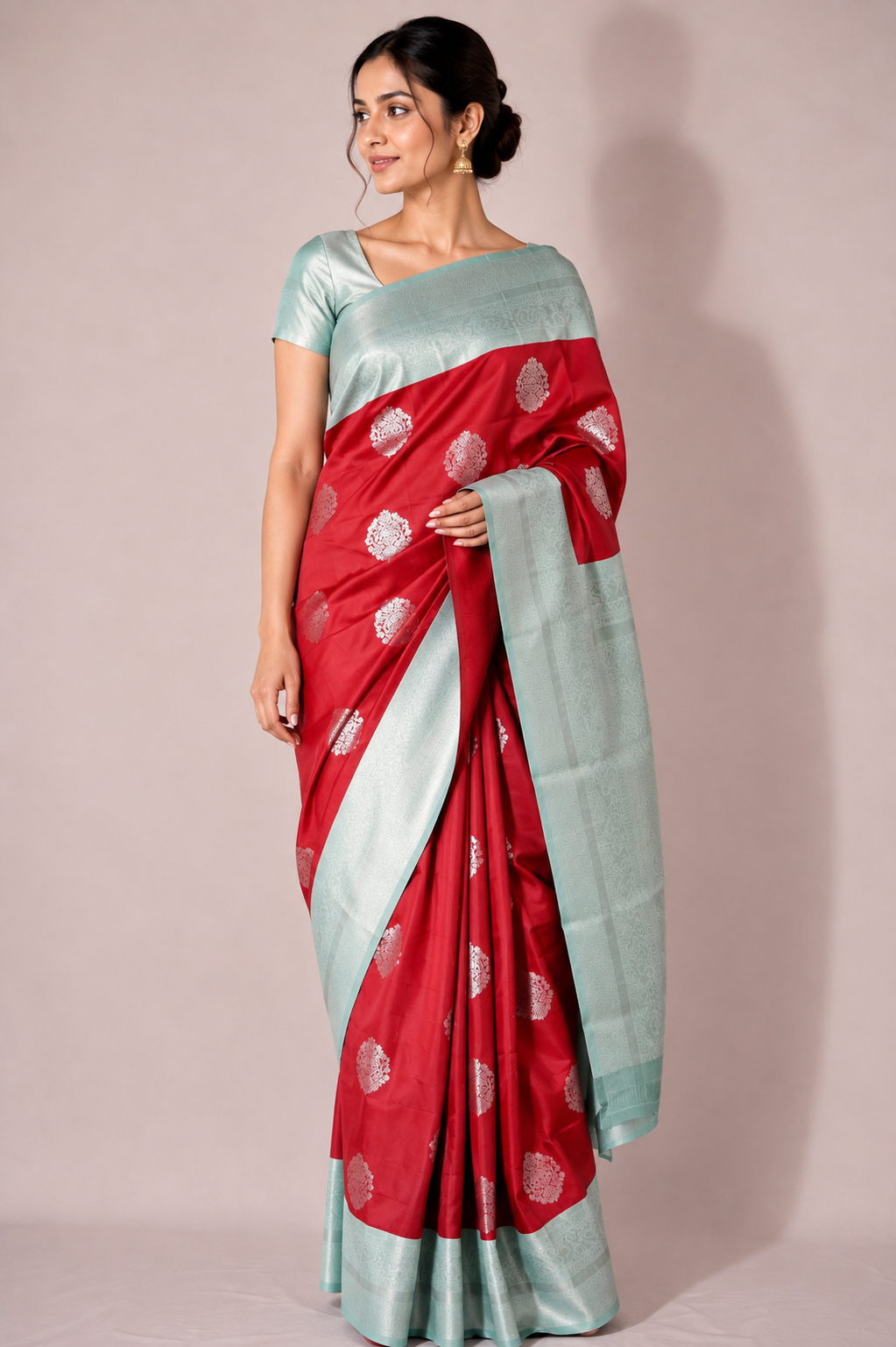 TARA Ayodya Kota Silk  – Red Rexona with Silver Zari
