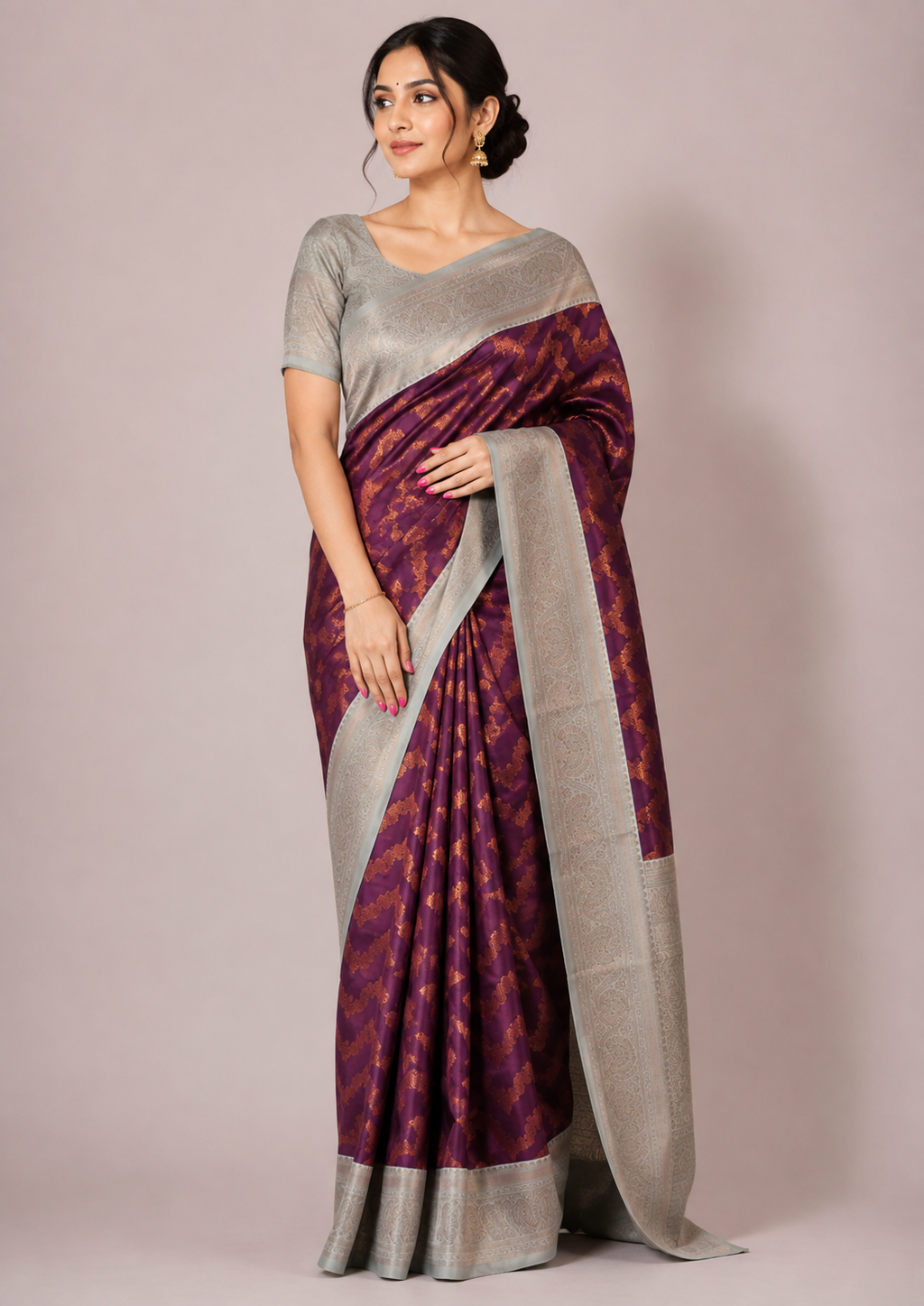 PARI Ayodya Kota Silk  – Wine Rexona with Copper Zari