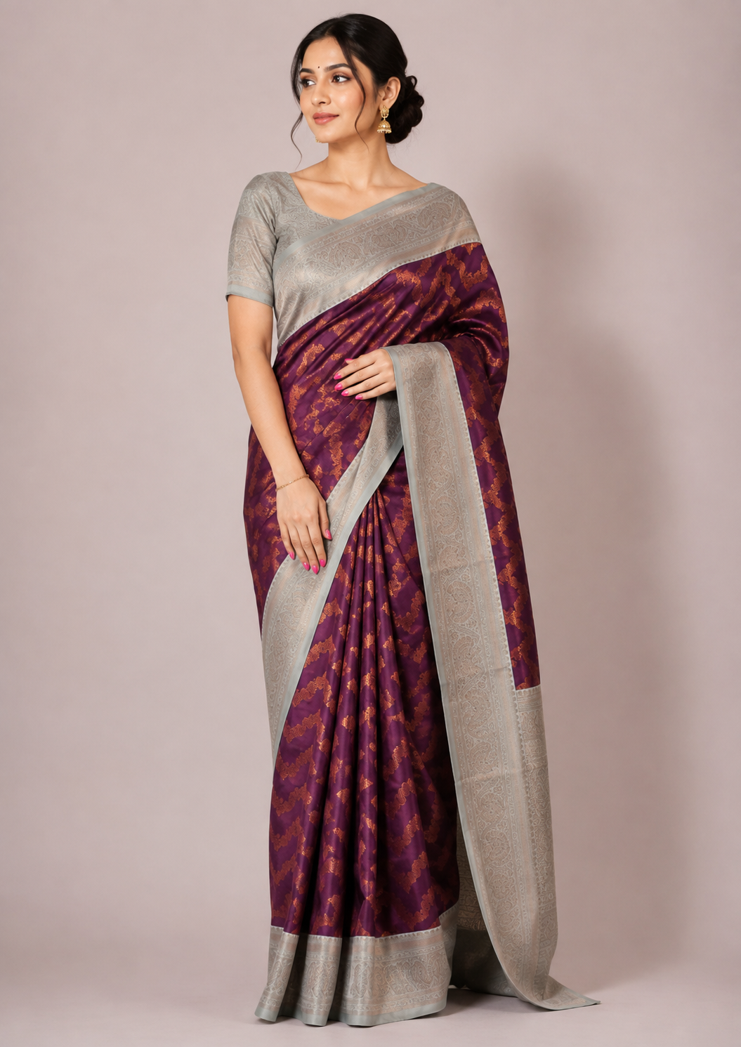 PARI Ayodya Kota Silk  – Wine Rexona with Copper Zari