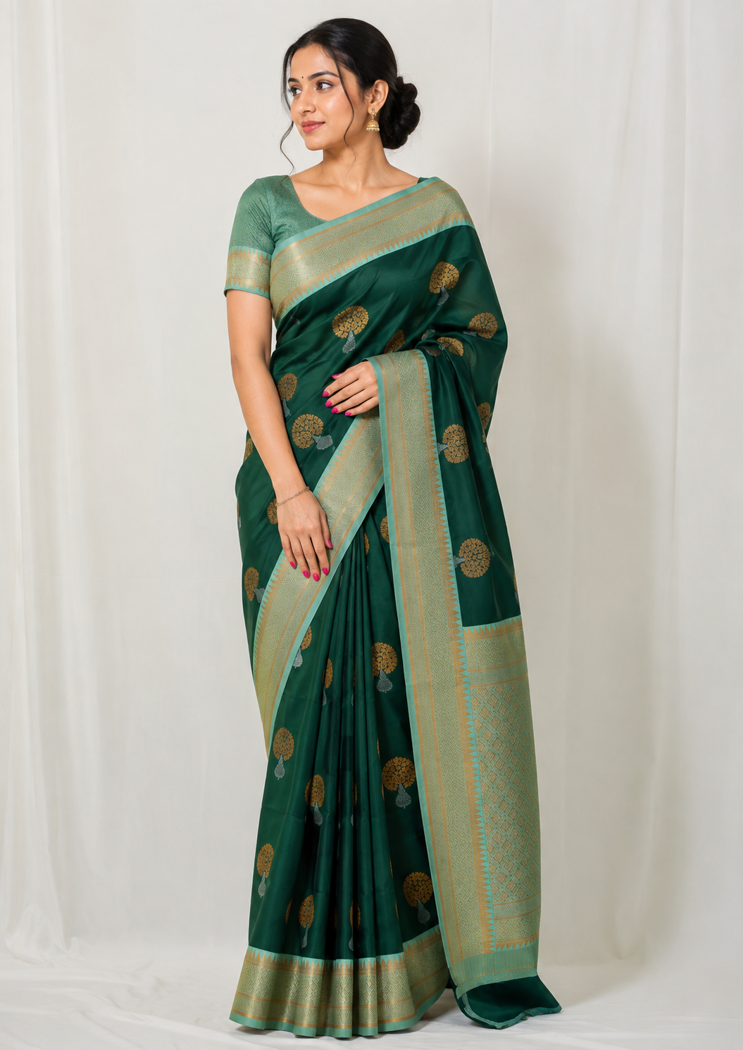 NAVILU Ayodya Kota Silk – Green with Rexona Copper Zari