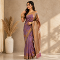 HAMSA Ayodya Kota Silk – Pink with White Copper Zari