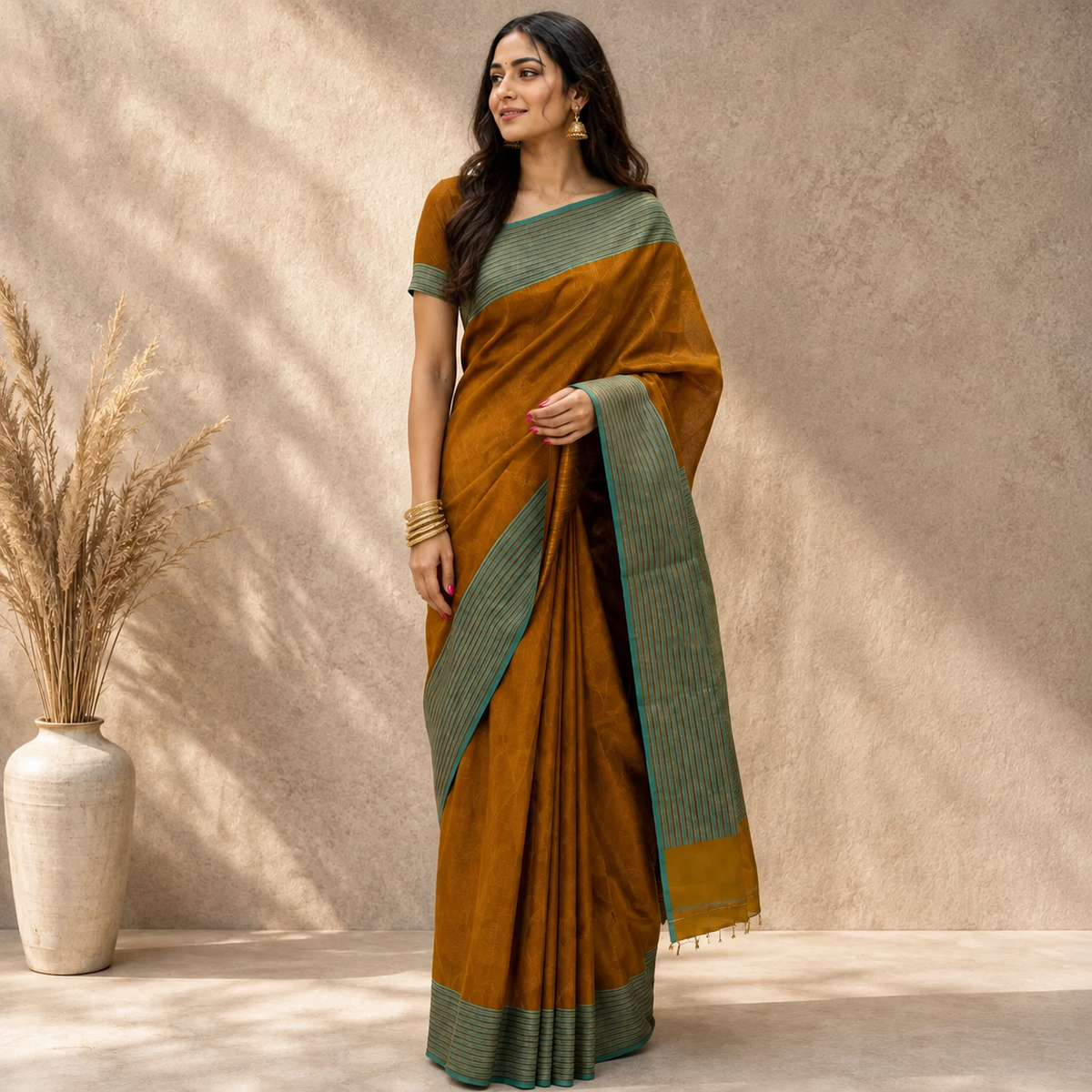TARINI Ayodya Kota Silk – Mustard yellow with Rexona with Copper Zari