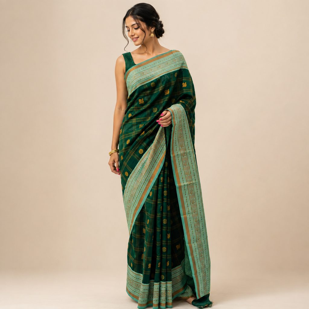 RANI Ayodya Kota Silk – Blue with Copper Zari