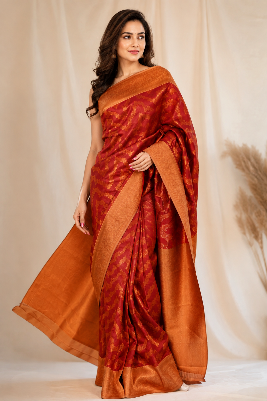 PARI Ayodya Kota Silk  – Red with Copper Zari