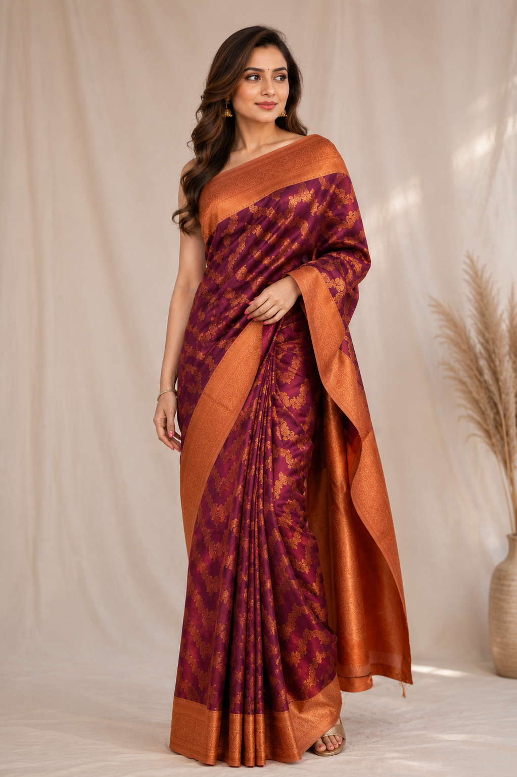 PARI Ayodya Kota Silk  – Wine  with Copper Zari