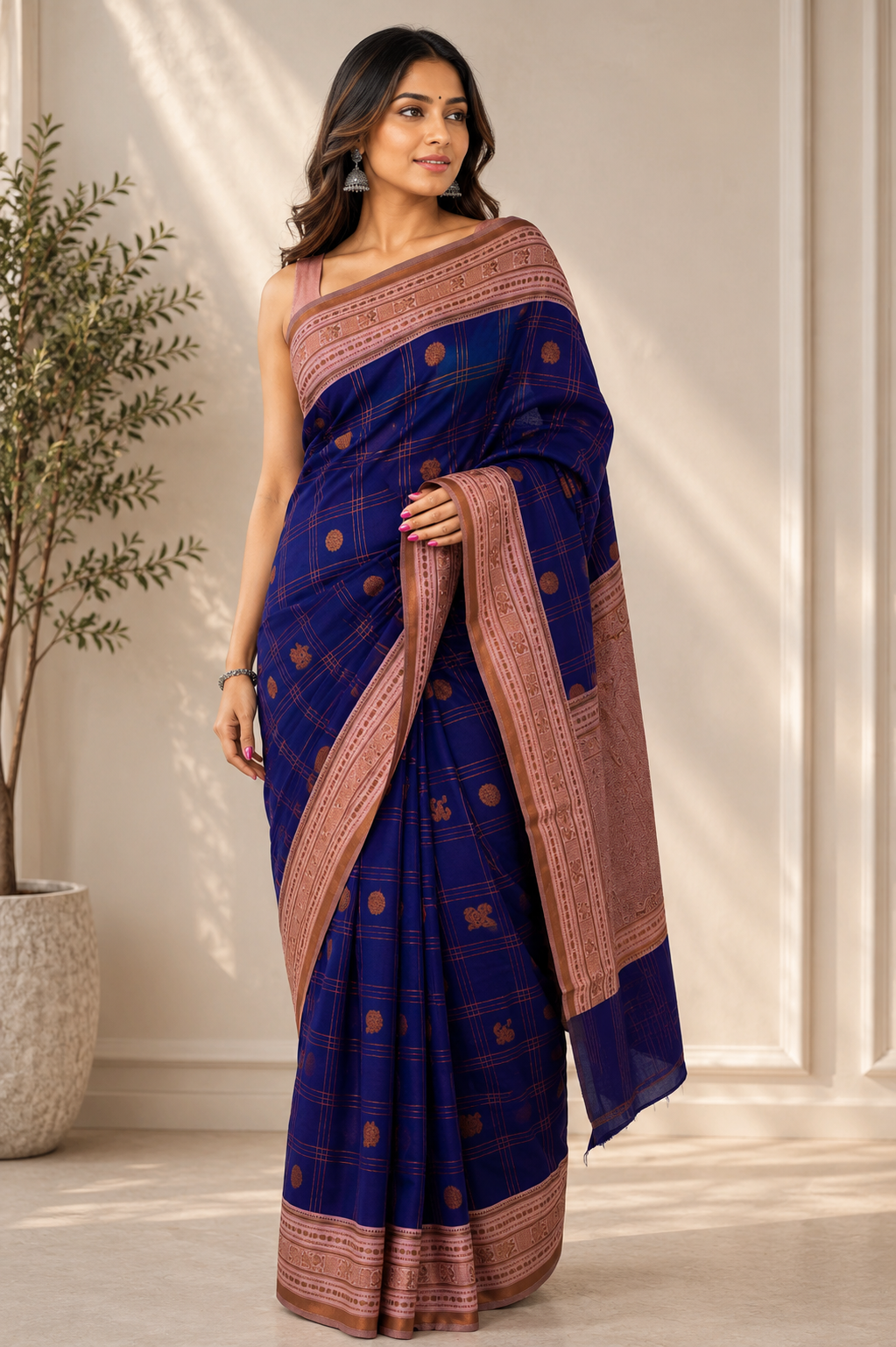 RANI Ayodya Kota Silk – Blue with Copper Zari