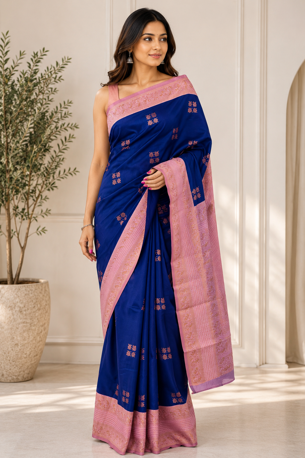 SUMA Ayodya Kota Silk – Blue with Copper Zari