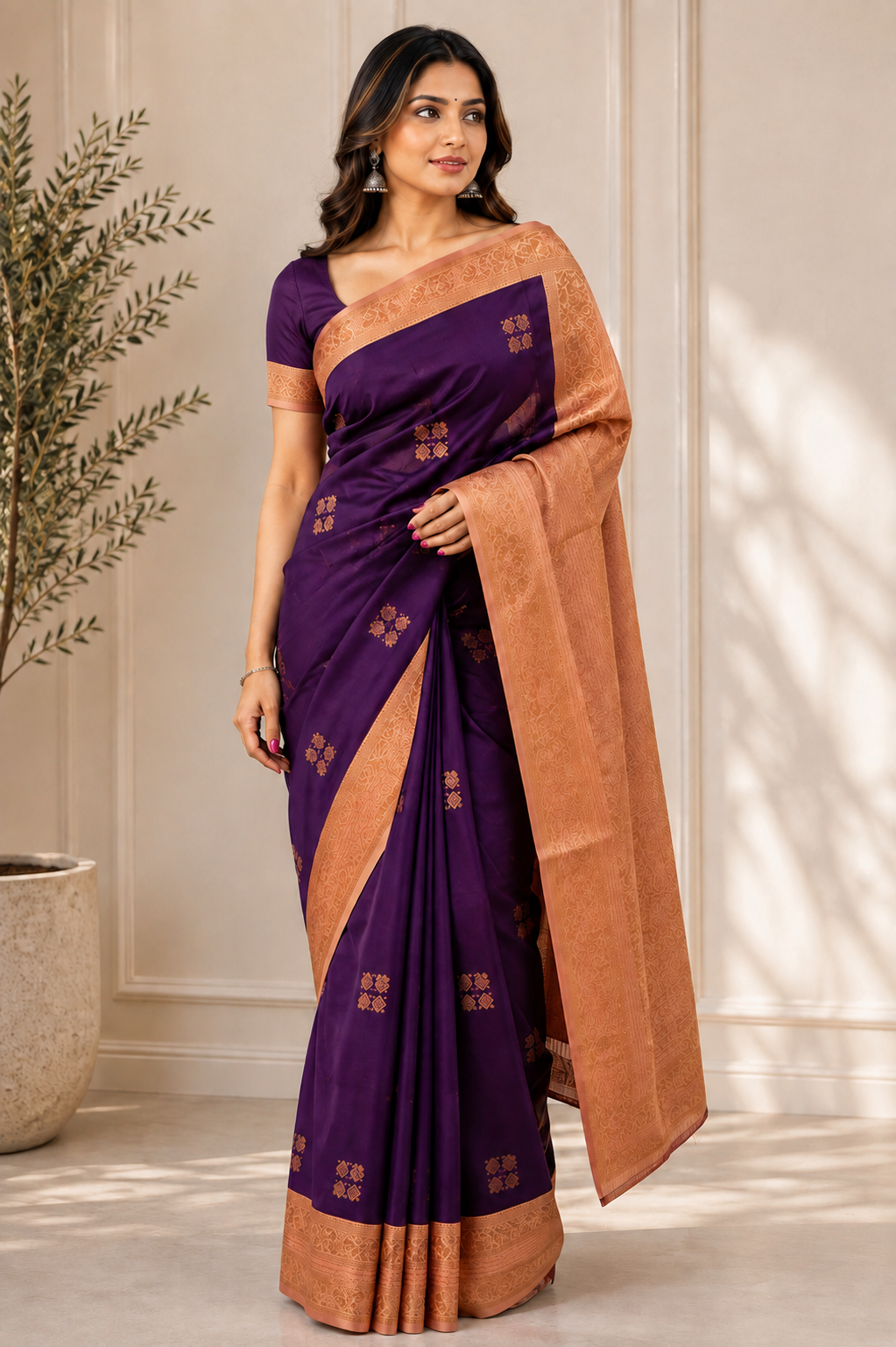 SUMA Ayodya Kota Silk – Violet with Copper Zari