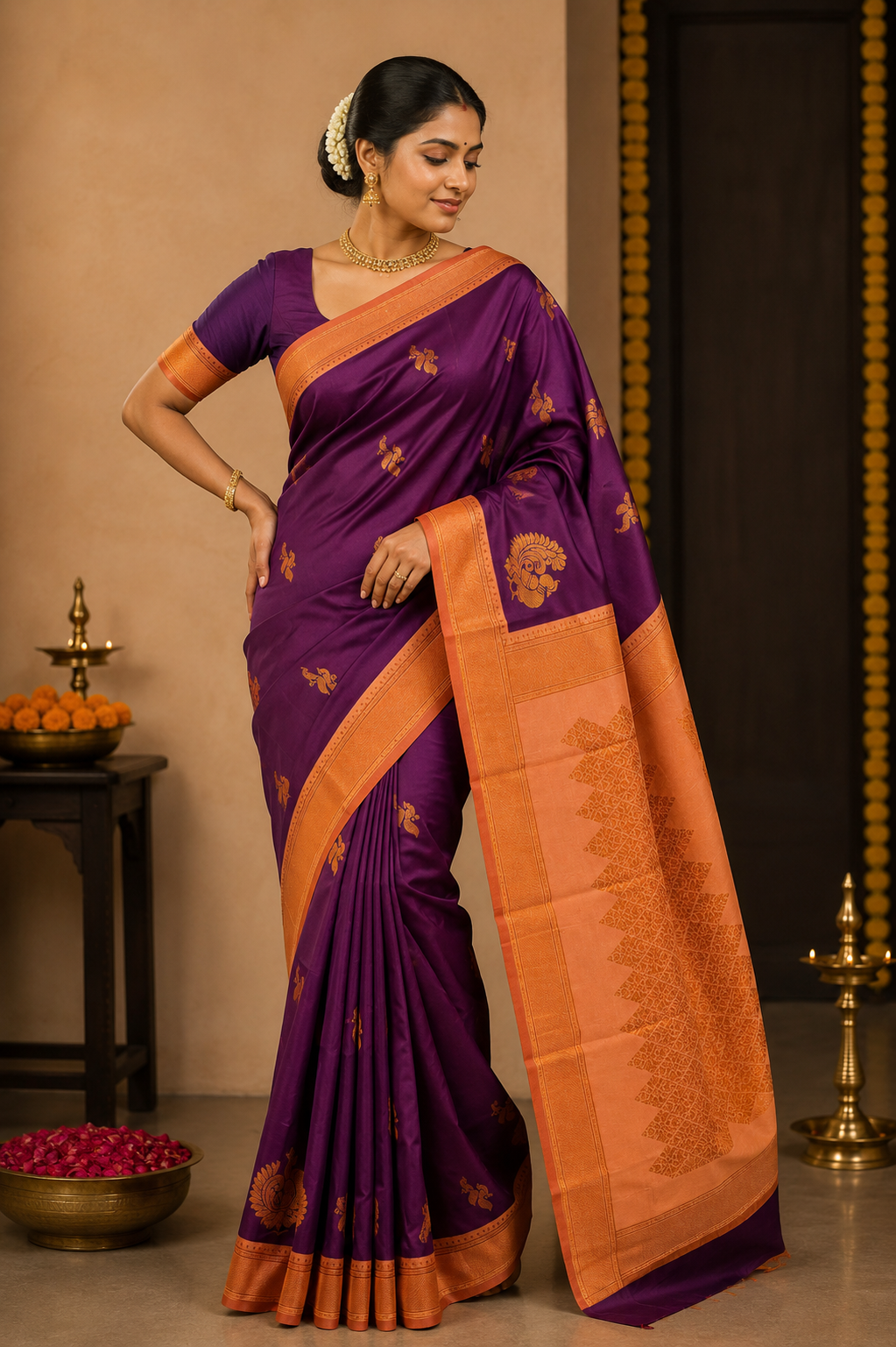 HAMSA Ayodya Kota Silk – Purple with Gold Copper Zari