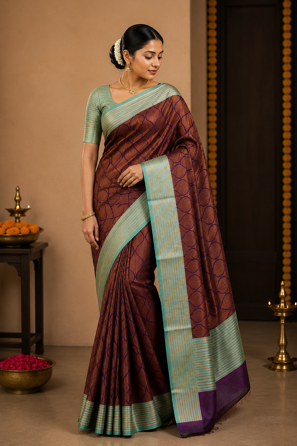 TARINI Ayodya Kota Silk – Violet with rexona with Copper Zari