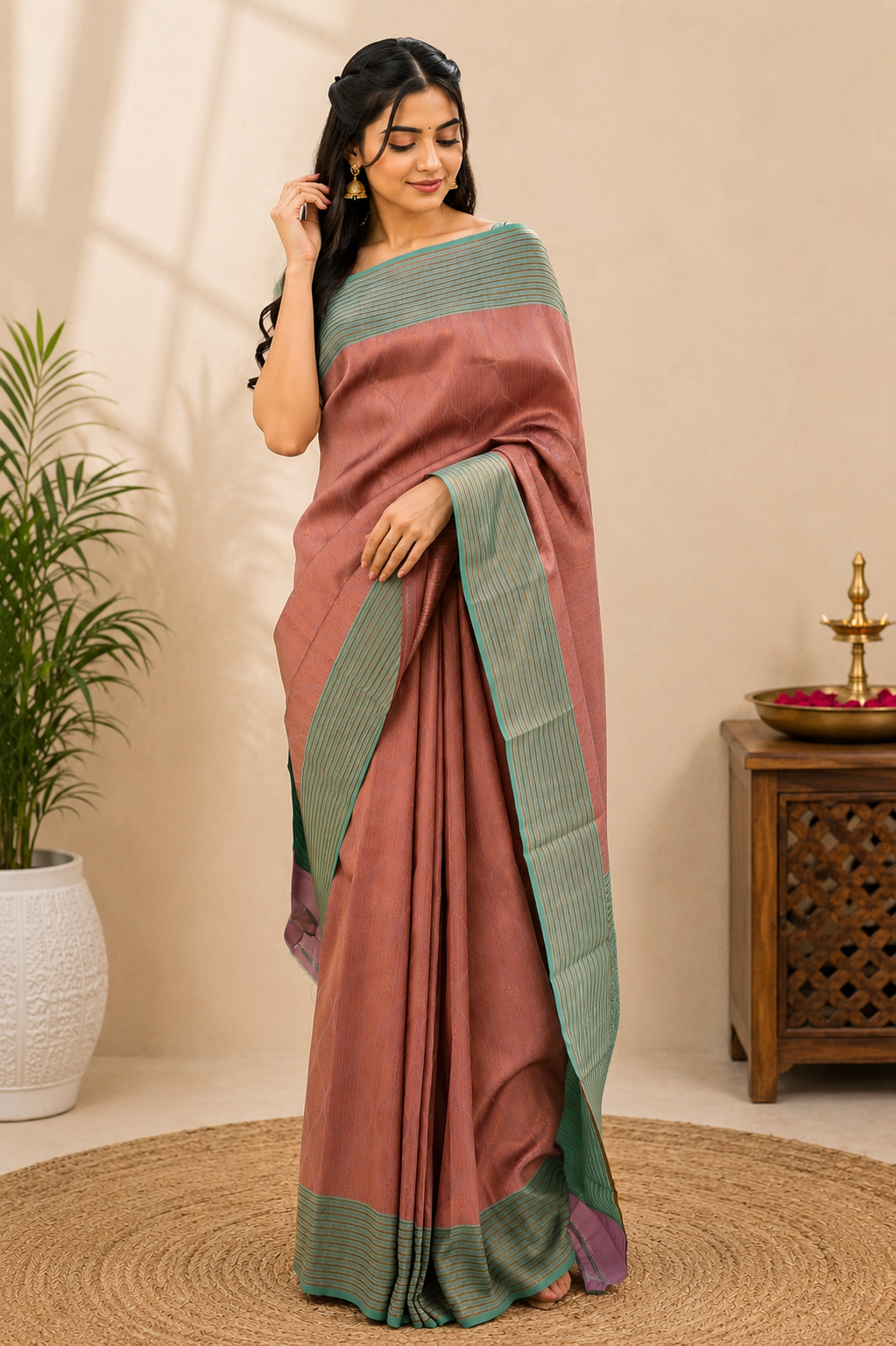 TARINI Ayodya Kota Silk – Pink with Rexona with Copper Zari