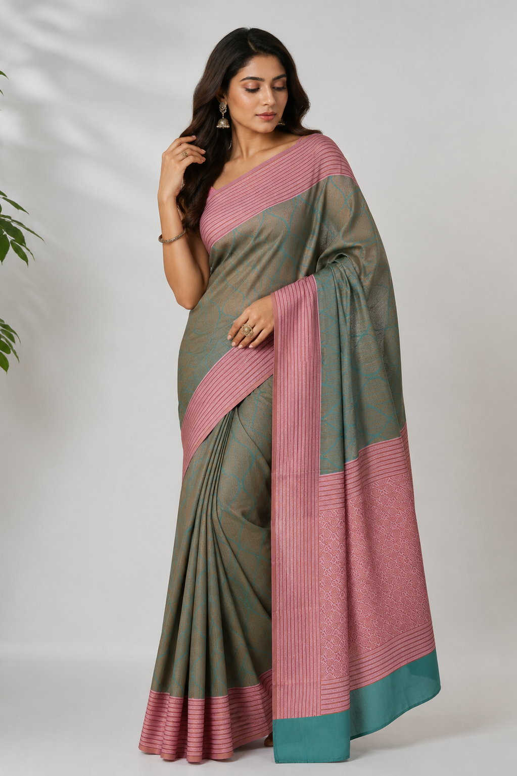 TARINI Ayodya Kota Silk – Rexona with Pink with Copper Zari