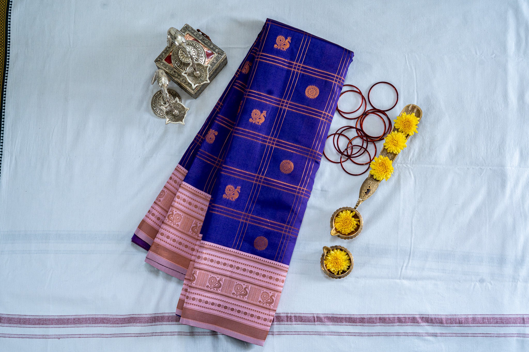 RANI Ayodya Kota Silk – Blue with Copper Zari