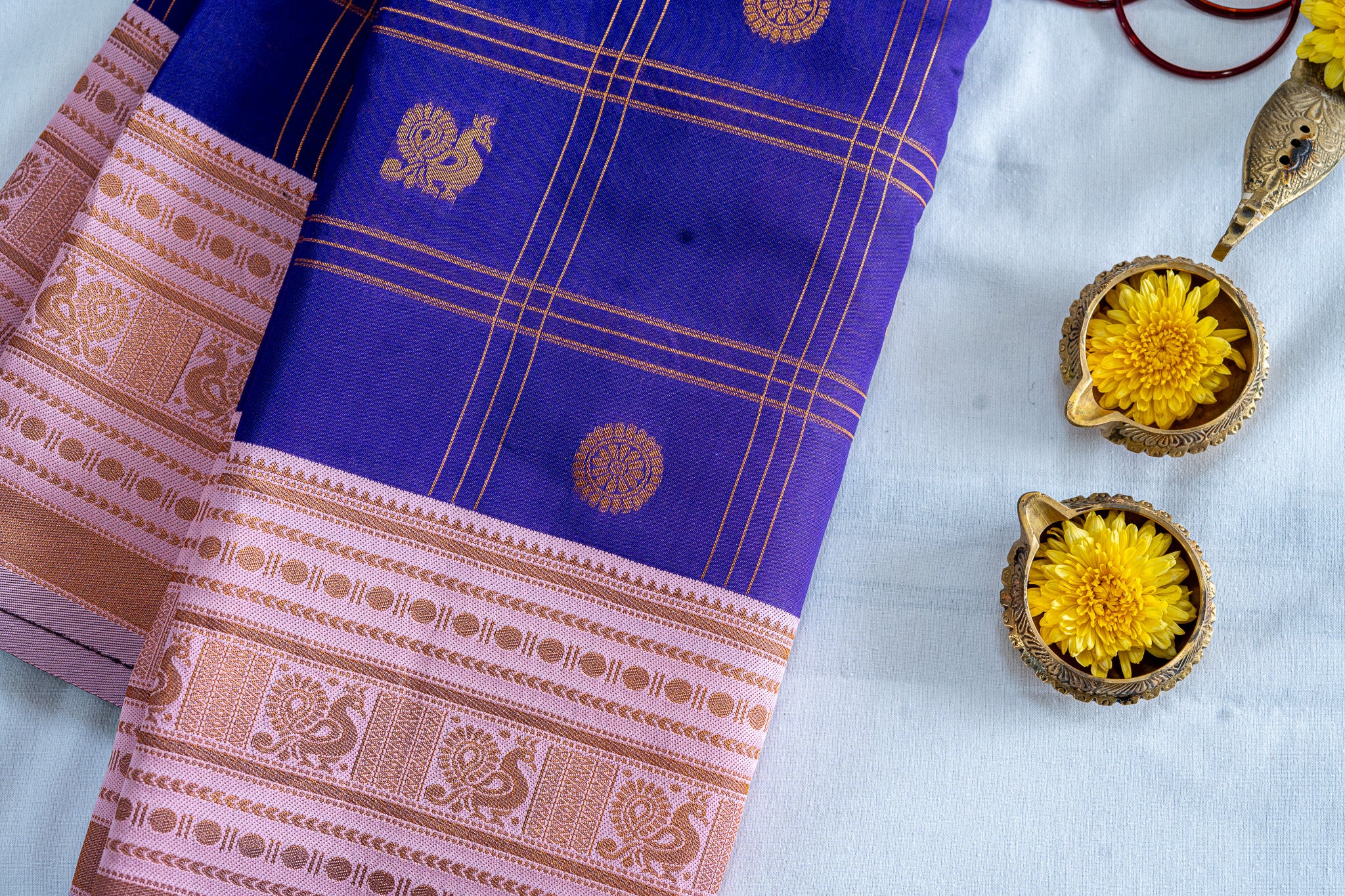 RANI Ayodya Kota Silk – Blue with Copper Zari