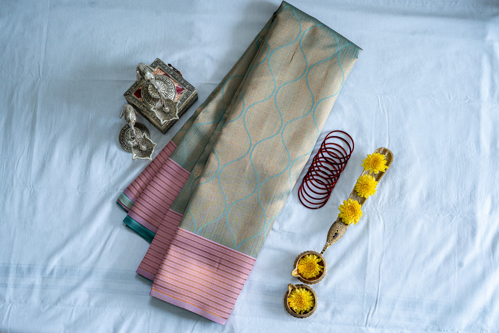 TARINI Ayodya Kota Silk – Rexona with Pink with Copper Zari