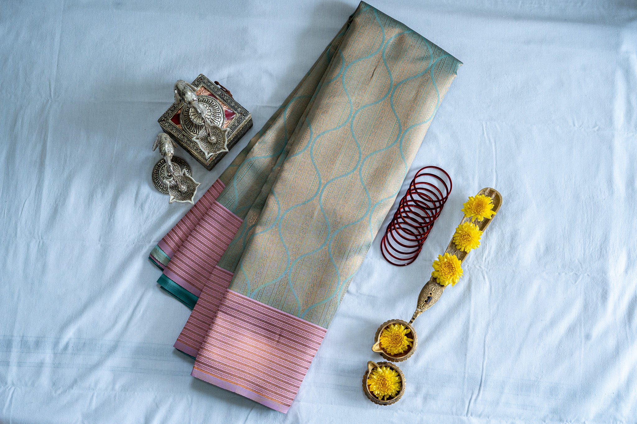 TARINI Ayodya Kota Silk – Rexona with Pink with Copper Zari