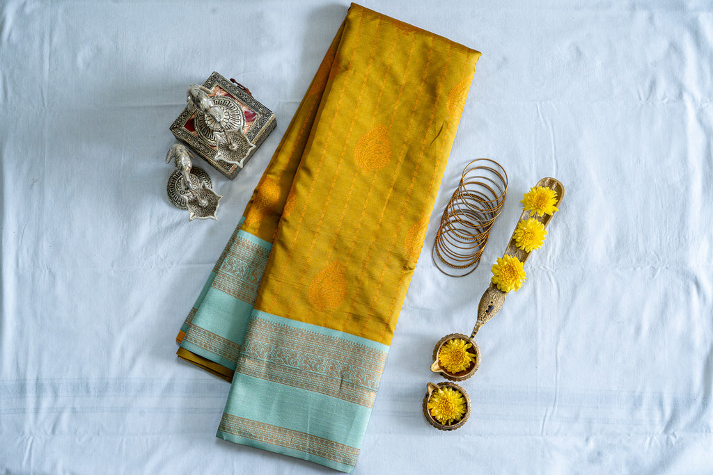 RANI Ayodya Kota Silk – Mustard yellow with Rexona Copper Zari