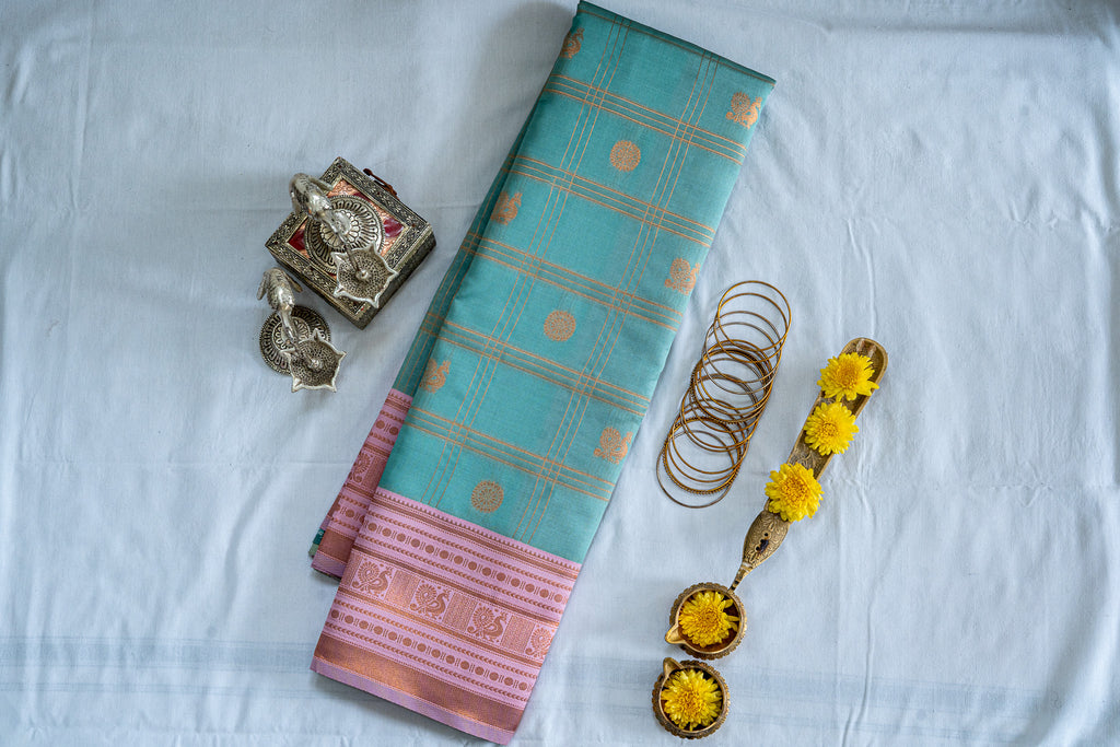 RANI Ayodya Kota Silk – Rexona with Pink Copper Zari