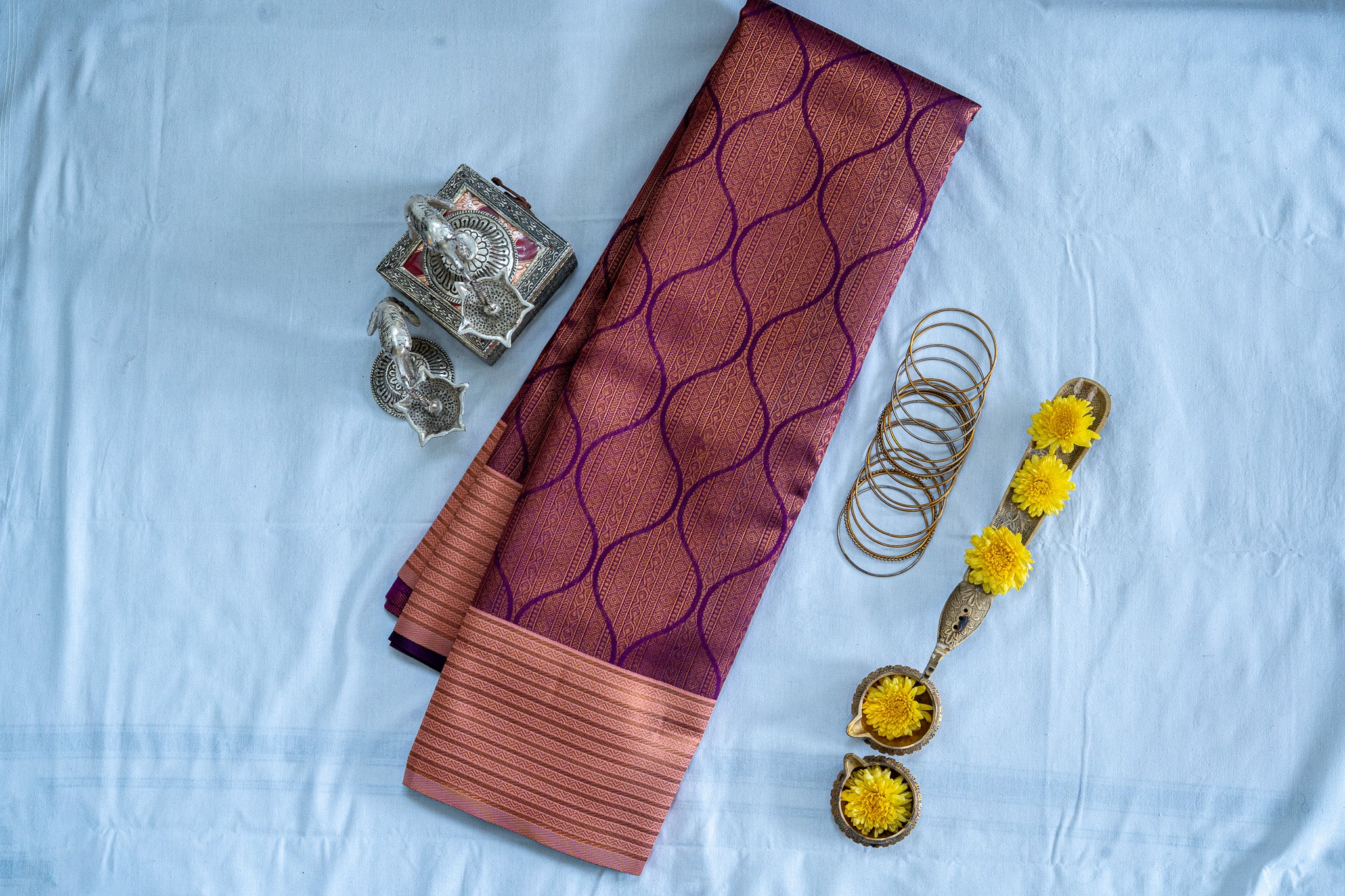 TARINI Ayodya Kota Silk – Purple with Gold with Copper Zari