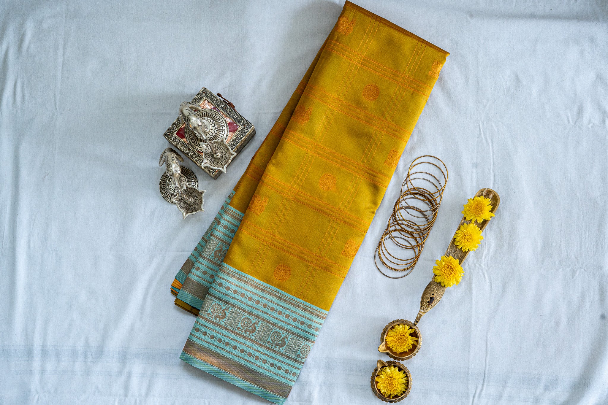 RANI Ayodya Kota Silk – Mustard yellow with Rexona Copper Zari