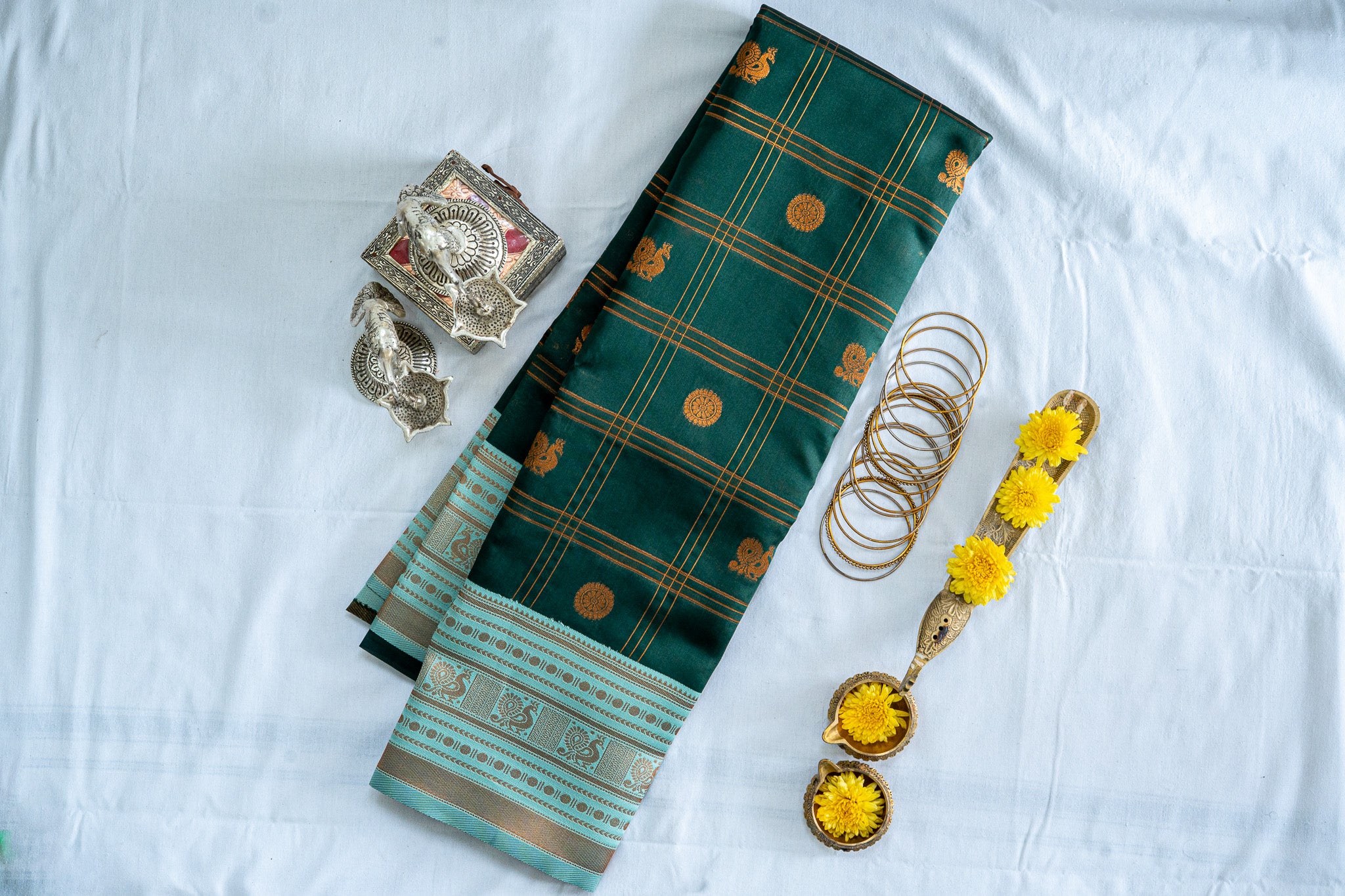 RANI Ayodya Kota Silk – Blue with Copper Zari