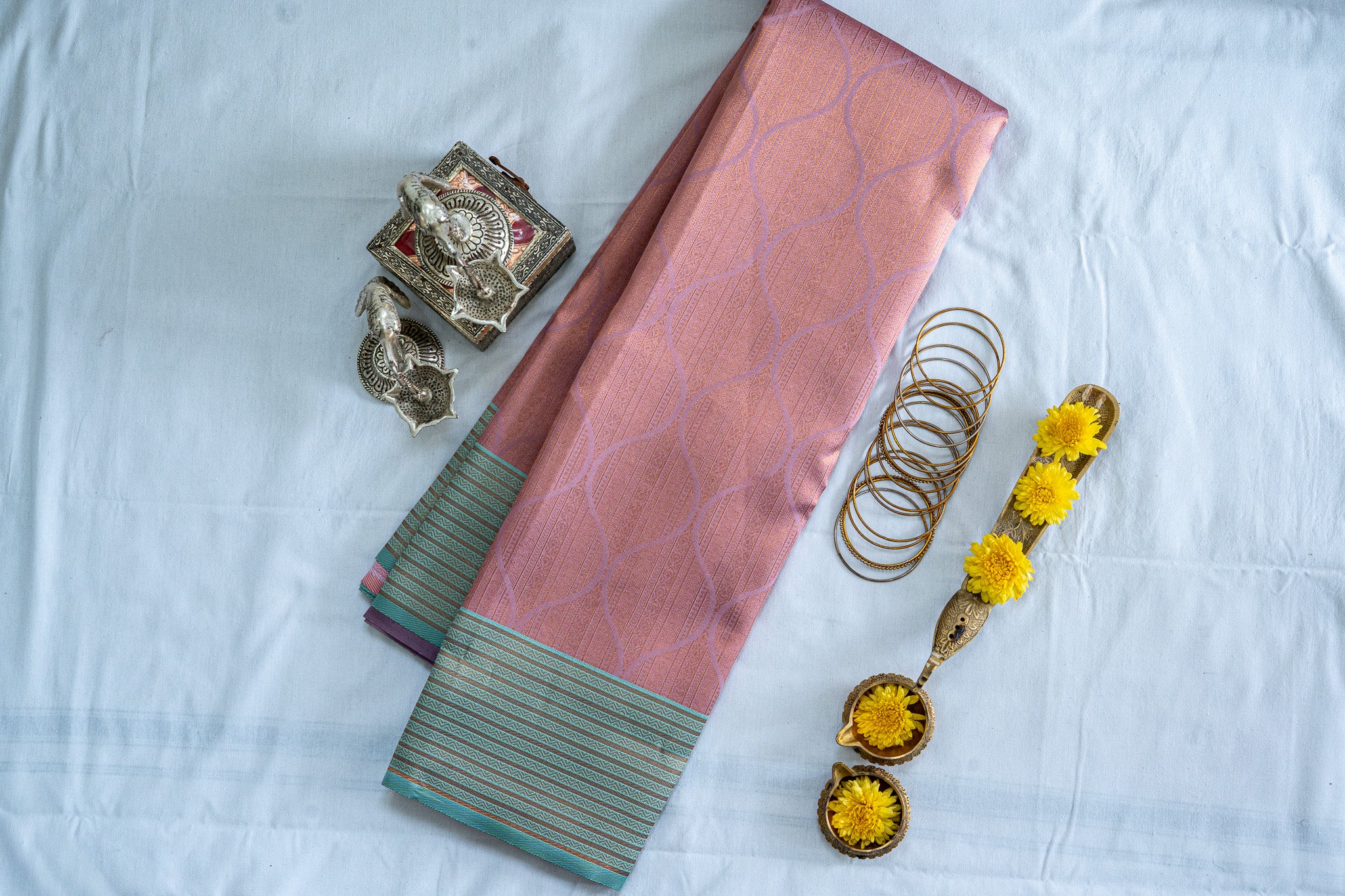 TARINI Ayodya Kota Silk – Pink with Rexona with Copper Zari