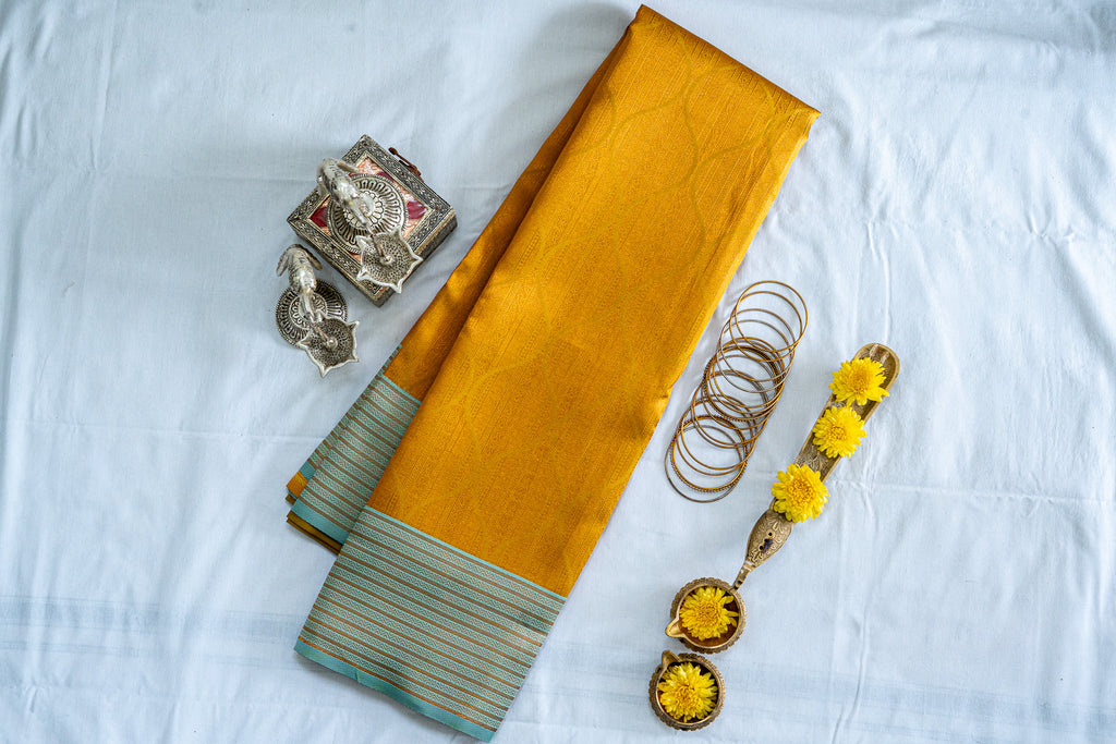 TARINI Ayodya Kota Silk – Mustard yellow with Rexona with Copper Zari