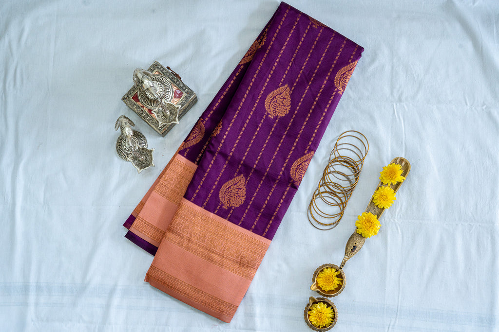RANI Ayodya Kota Silk – Violet with Gold Copper Zari