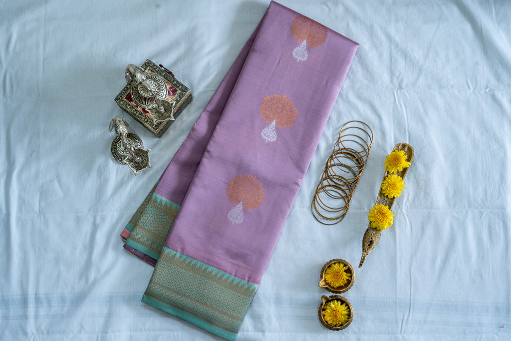 NAVILU Ayodya Kota Silk – Pink with rexona with Copper Zari