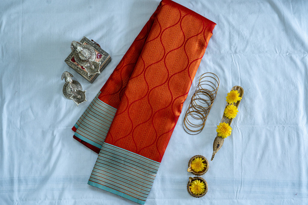 TARINI Ayodya Kota Silk – Orange with Rexona with Copper Zari
