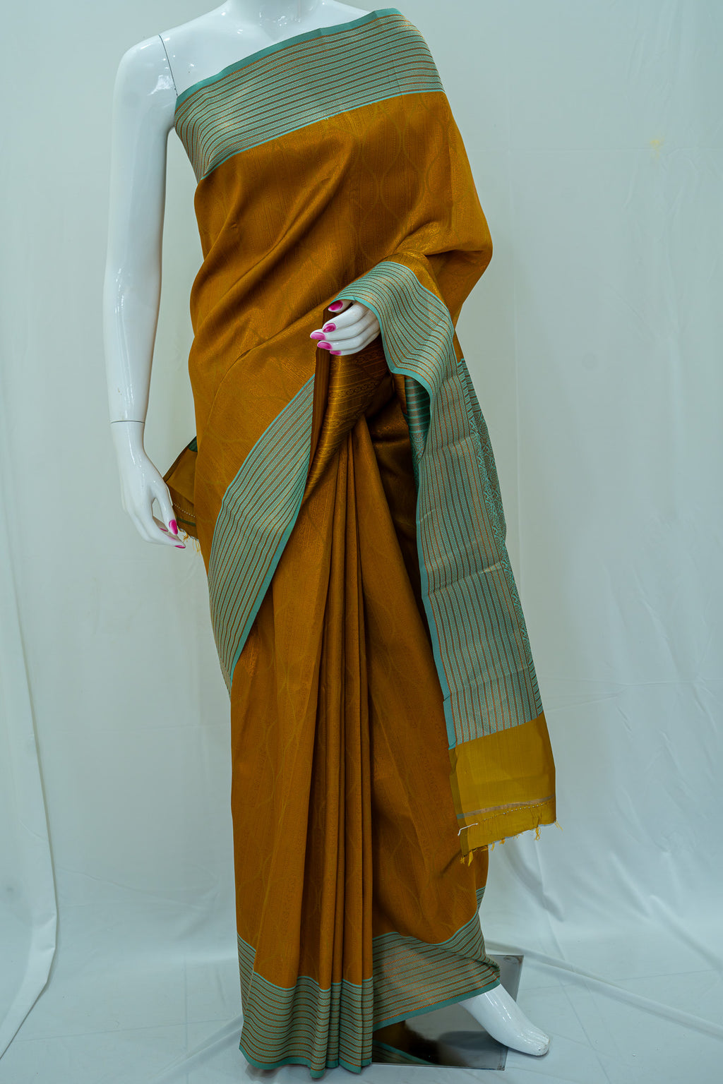 TARINI Ayodya Kota Silk – Mustard yellow with Rexona with Copper Zari