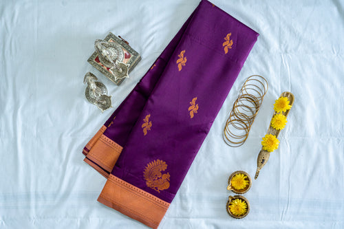 HAMSA Ayodya Kota Silk – Purple with Gold Copper Zari