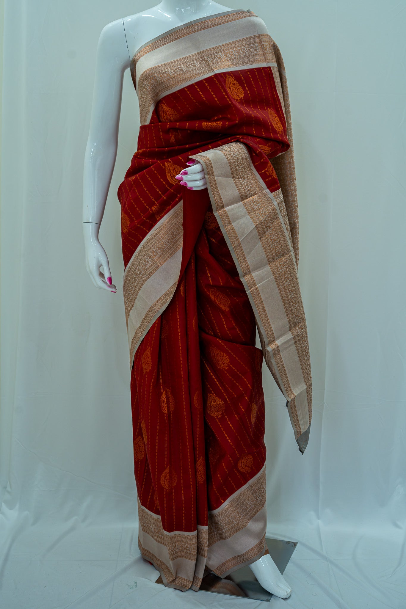 RANI Ayodya Kota Silk – Red with White Copper Zari