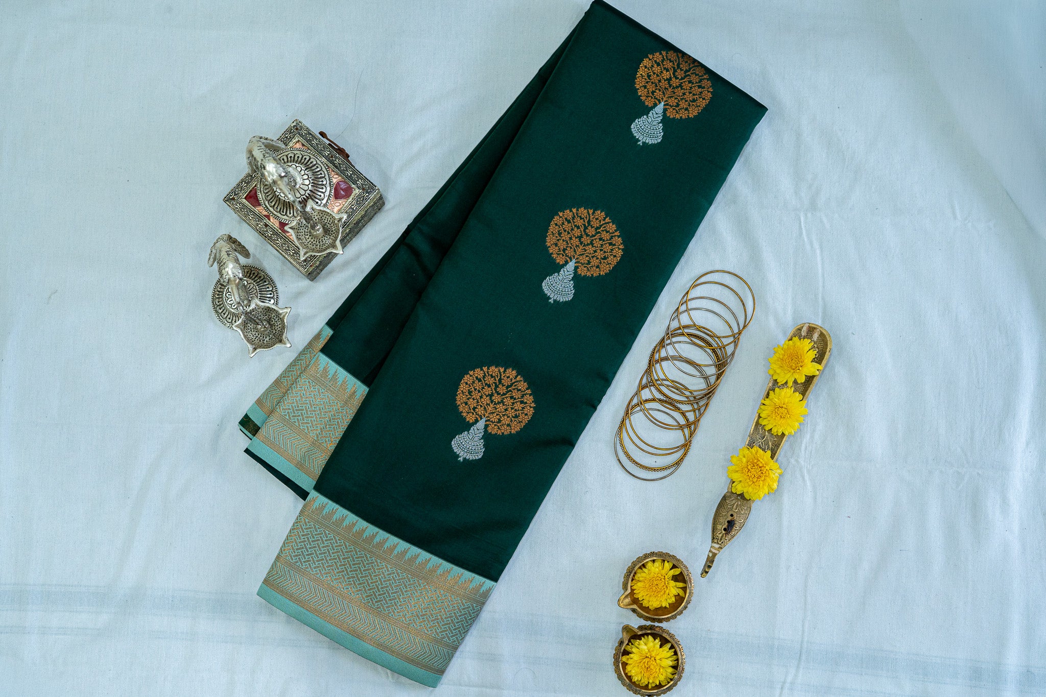 NAVILU Ayodya Kota Silk – Green with Rexona Copper Zari