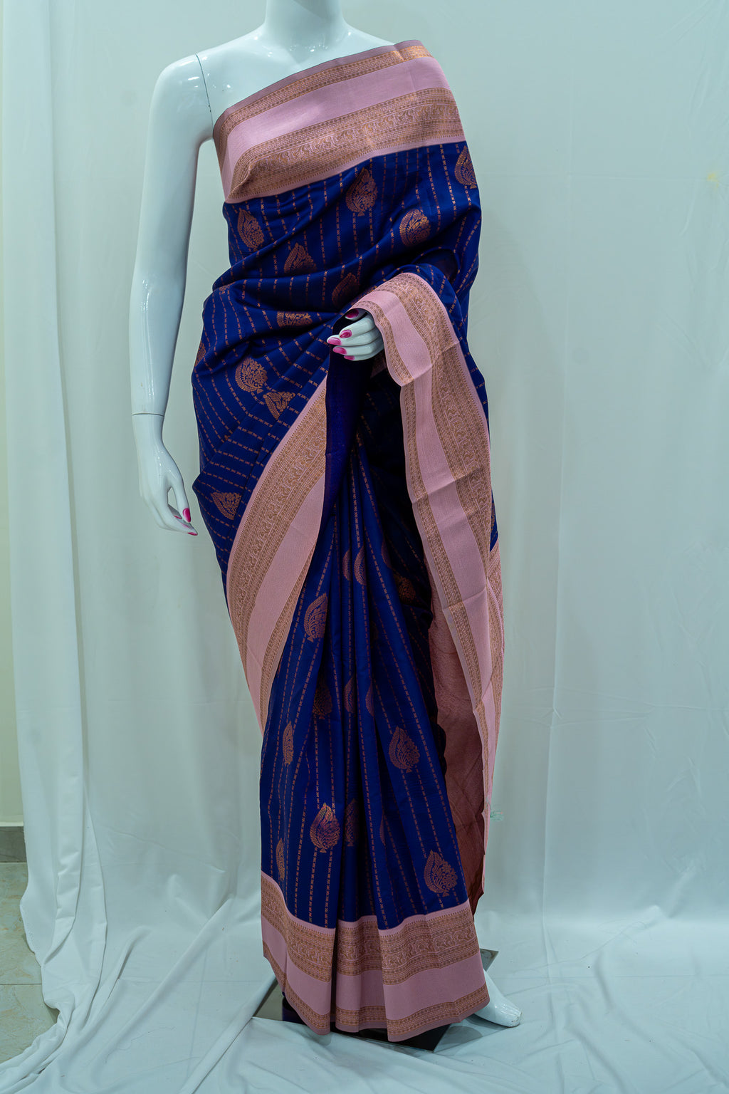RANI Ayodya Kota Silk – Blue with Pink Copper Zari