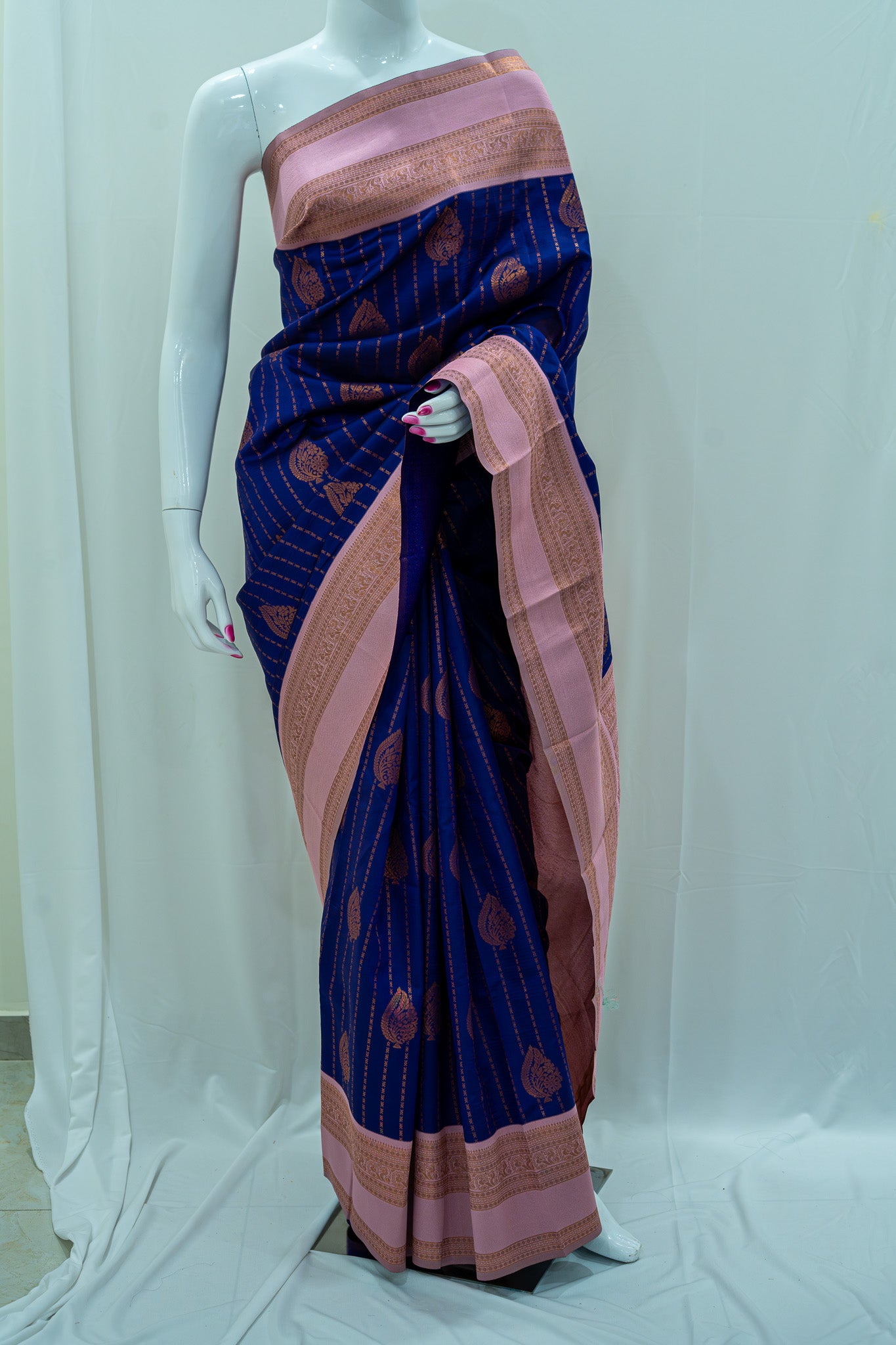 RANI Ayodya Kota Silk – Blue with Pink Copper Zari