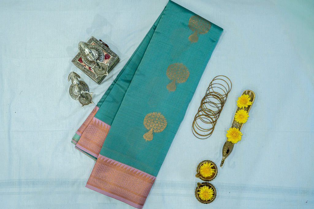 NAVILU Ayodya Kota Silk – Rexona with with Pink Copper Zari