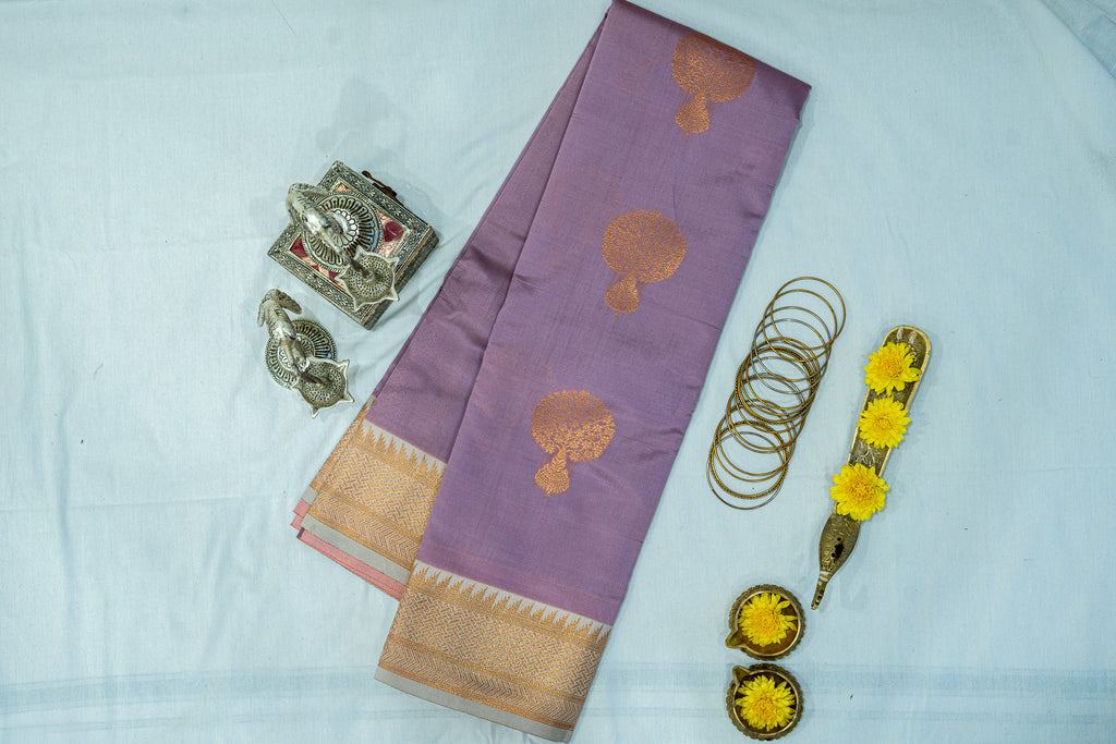 HAMSA Ayodya Kota Silk – Pink with White Copper Zari