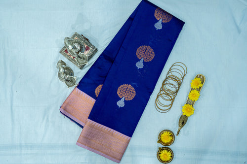 NAVILU Ayodya Kota Silk – Blue with Pink Copper Zari