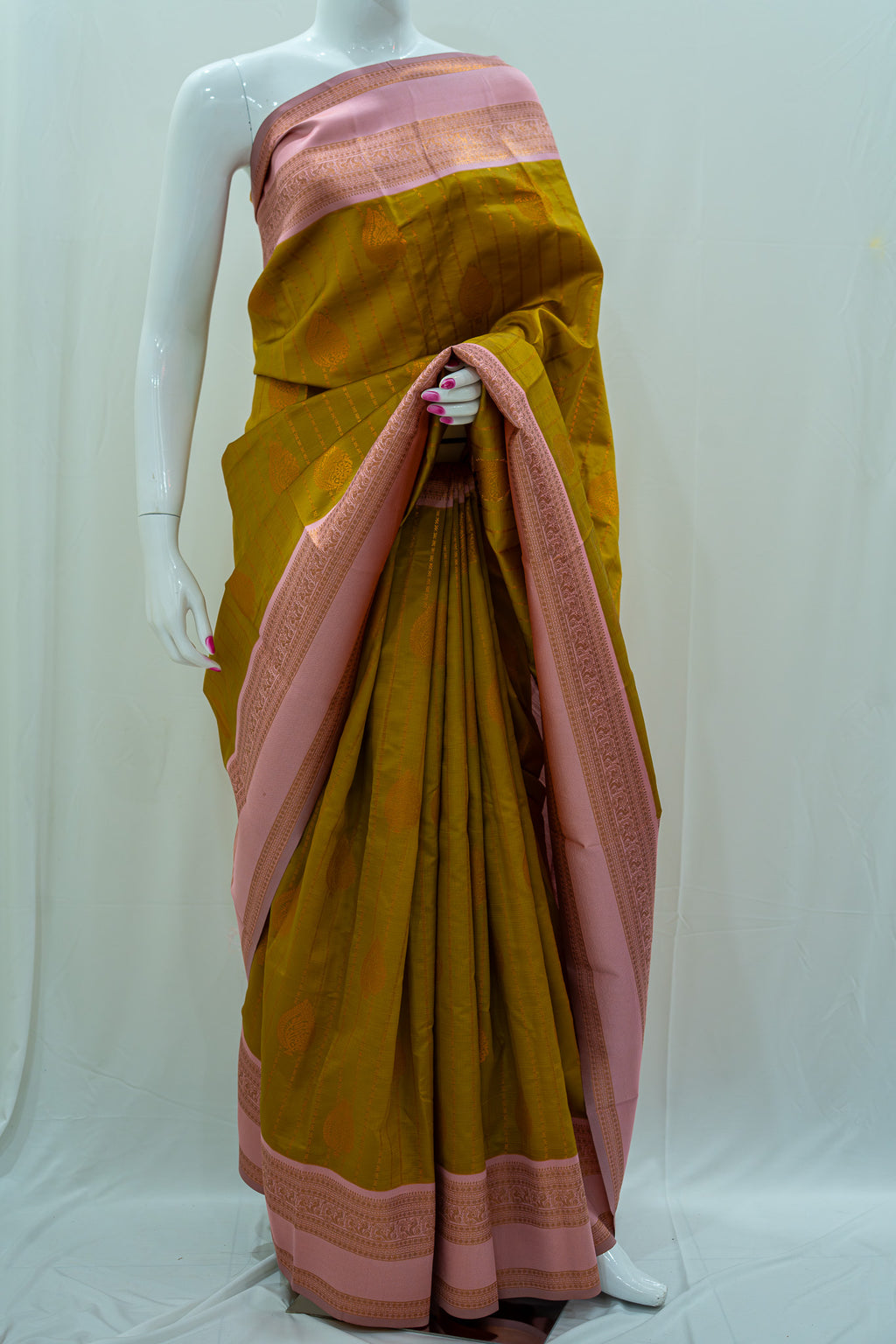 RANI Ayodya Kota Silk – Mustard yellow with Pink Copper Zari