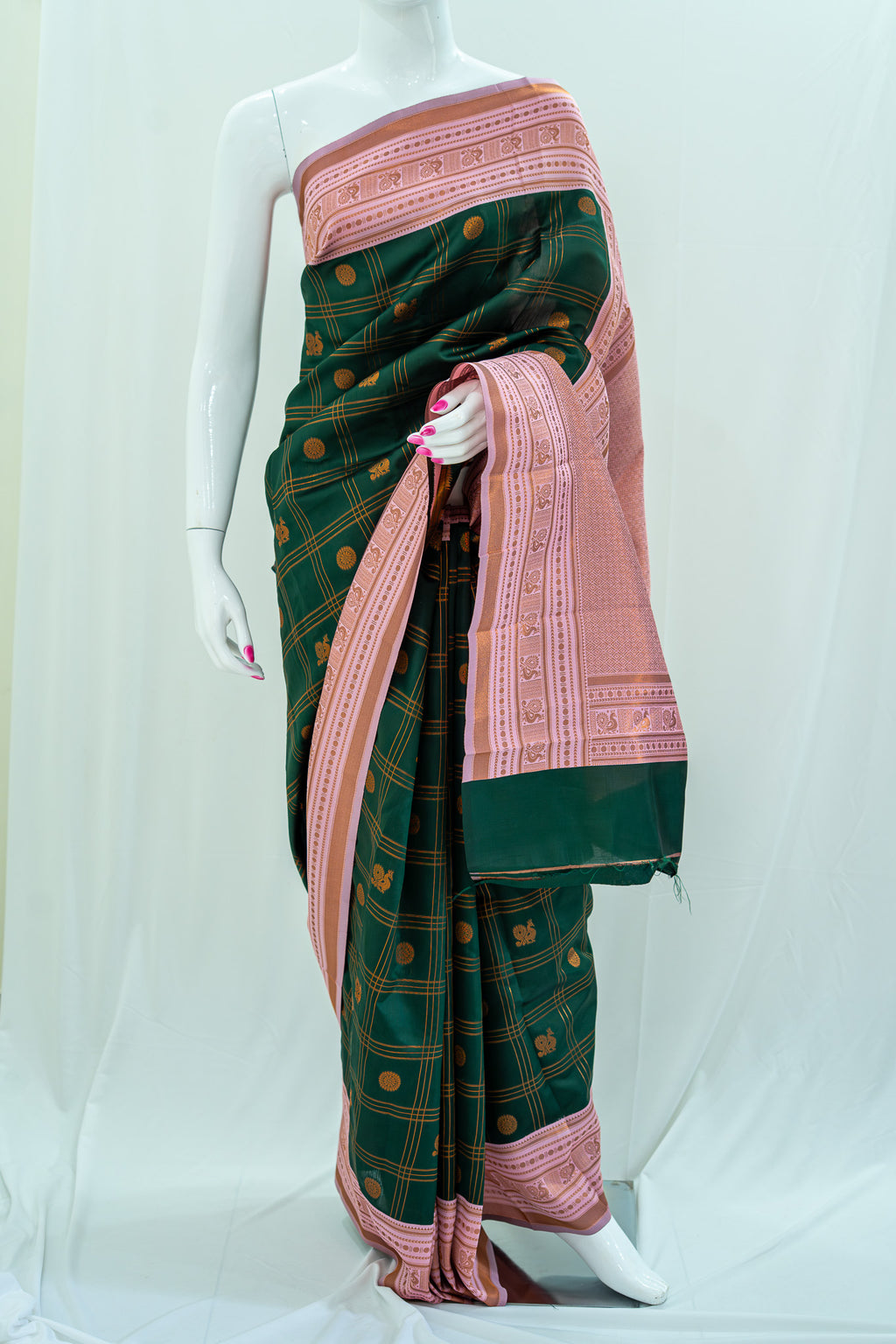 RANI Ayodya Kota Silk – Green with Pink Copper Zari
